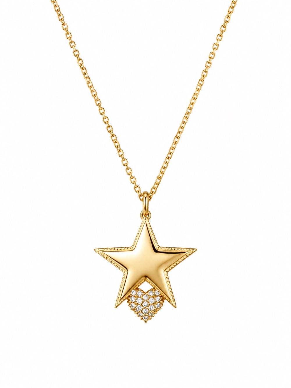 Gold Star Necklace with Pavé Heart Charm